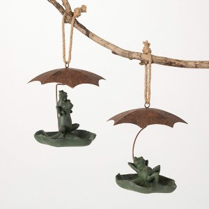 6"H Sullivans Rainy Day Frog Bird Feeders Set of 2, Multicolor - 1 of 4