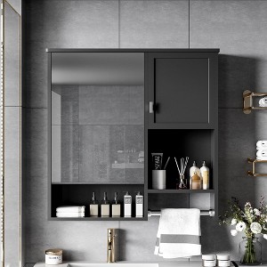 Spassway 28"H White Modern Bathroom Medicine Cabinet with Mirror and Towel Bar Wall Mounted Storage - 1 of 4