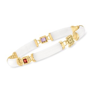 Ross-Simons White Jade and 1.40 ct. t.w. Multi-Gemstone "Good Fortune" Bracelet in 18kt Gold Over Sterling - 1 of 4