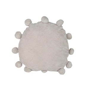 Gray with Pom Poms 16X16 Hand Woven Filled Round Pillow - Foreside Home & Garden - 1 of 4