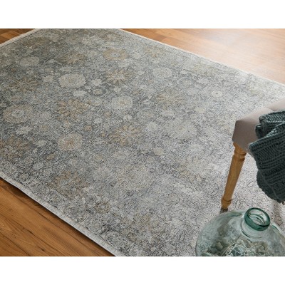 Ivory and Charcoal Rectangular Wool and Viscose Rug