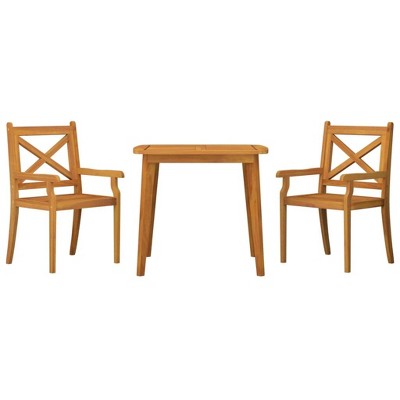 vidaXL Patio Dining Set 3 Piece, Outdoor Furniture Set, Patio Table and Chair for Garden Poolside Backyard, Farmhouse Style, Solid Wood Acacia