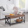 VECELO Industrial Wooden Coffee Table with Open Shelves and Storage X-Shaped Frame Rectangle Table - 2 of 4