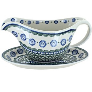 Blue Rose Polish Pottery 239 Ceramika Gravy Boat & Plate - 1 of 1