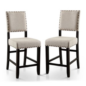 2pk Eliza Button Tufted Counter Height Barstool Black/Beige: Upholstered, Nailhead, Wood Legs - HOMES: Inside + Out - 1 of 4