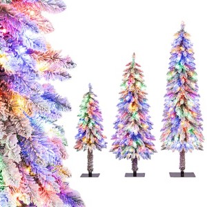 Costway 3’ 4’ 5’ Artificial Christmas Tree Set of 3 with 115 + 207 + 275 Branch Tips Snow-flocked Branch Tips - 1 of 4