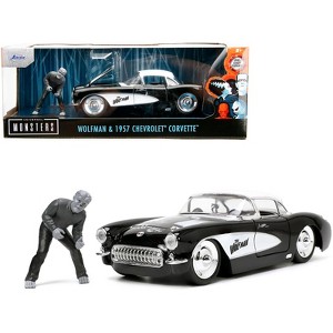 1957 Chevrolet Corvette Black w/White Top and Wolfman Diecast Figure "Universal Monsters" 1/24 Diecast Model Car by Jada - 1 of 4