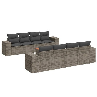 vidaXL Patio Sofa Set with Cushions Outdoor Furniture 9 Piece Poly Rattan - Gray