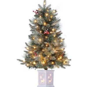 3FT Pre-Lit Artificial Christmas Tree,Tabletop Christmas Tree with Pine Cones - 1 of 4