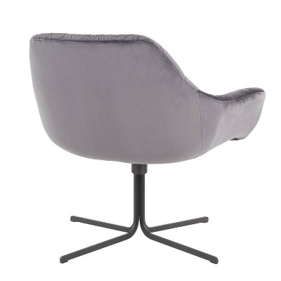 Contemporary Grey Velvet Swivel Accent Chair with Metal Base