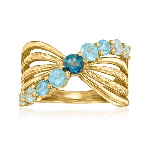 Ross-Simons 1.20 ct. t.w. Tonal Blue Topaz Bow Ring in 18kt Gold Over Sterling - 1 of 4
