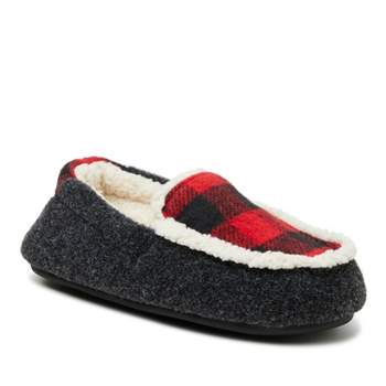 Dearfoams Kid's Unisex Hunter Felted Microwool and Plaid Moccasin House Shoe Slipper