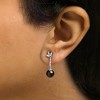 .925 Silver 7MM Cultured Black Pearl and White sapphire Drop and Dangle Earring - 3 of 4