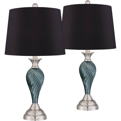 Regency Hill Arden Green-Blue Glass Twist Black Shade Table Lamps Set of 2