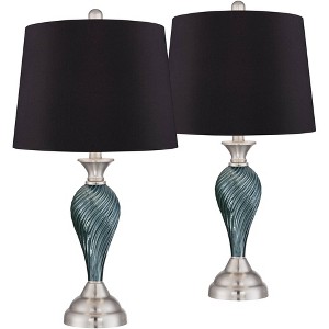 Regency Hill Arden 25" High Twist Modern Coastal Table Lamps Set of 2 Green-Blue Glass Black Shade Living Room Bedroom Bedside Nightstand House Office - 1 of 4