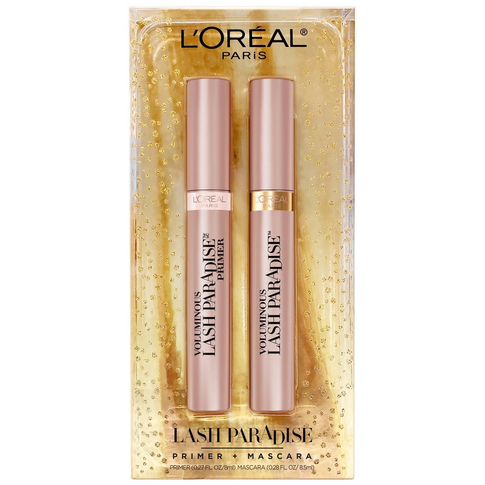 L'Oreal Paris Voluminous Lash Paradise Mascara and Primer Holiday Gift Set - Blackest Black & Millennial Pink - 1 fl oz