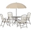 6-Piece Outdoor Patio Dining Set with Umbrella, 4 Folding Dining Chairs, and Round Glass Table - 2 of 4