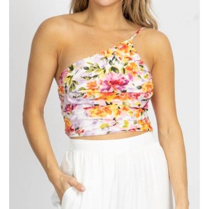 Women's CORAL FLORAL ONE SHOULDER TOP - DO+BE - 1 of 4
