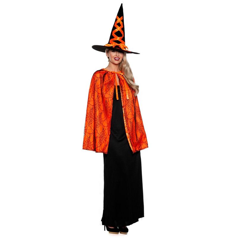 Underwraps Costumes Witch Cape and Hat Adult Costume Set | Orange, 1 of 4