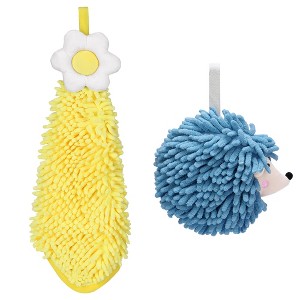 REGALWOVEN 2 Packs Chenille Hand Towel Flower and Cute Cartoon Hanging Hand Towel for Bathroom 6" x 15"/7" x 7" - 1 of 4