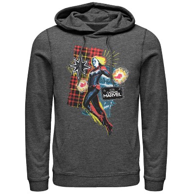 Men's Marvel Captain Marvel Flannel Patch Print Pull Over Hoodie