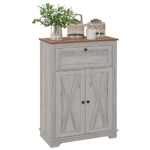 Farmhouse Barn Door Accent Cabinet with Drawer & Adjustable Shelf, Kitchen, Living Room, Bedroom Storage Sideboard - 1 of 4