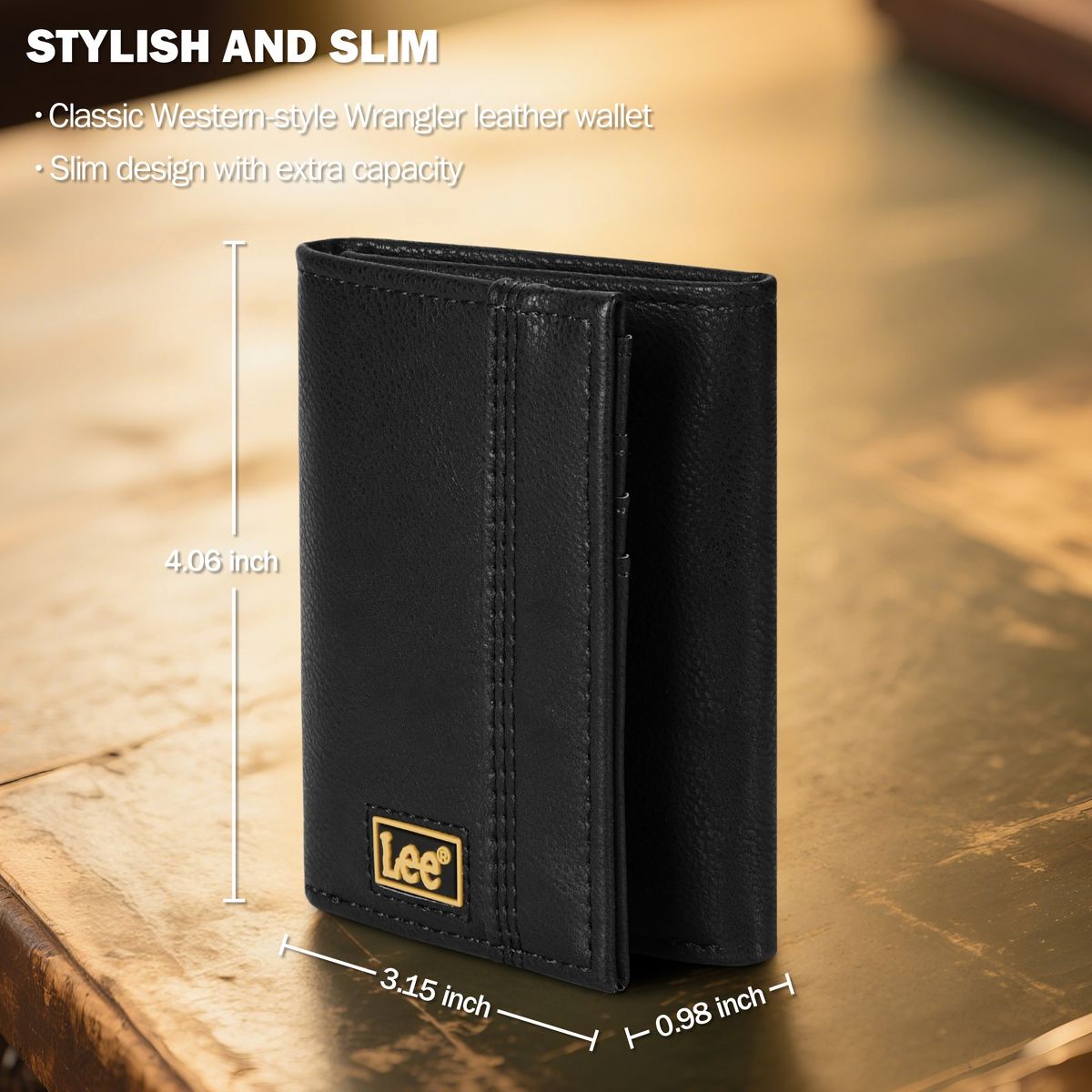 Lee Men’s Trifold Wallet, Pebble Grain Leather Wallet Billfold with RFID Flip ID Window In Gift Box, Valentine's Day Gift Ideas for Man - thumbnail 5