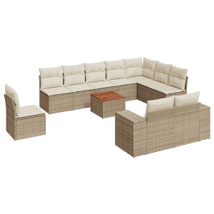 vidaXL Patio Sofa Set with Cushions Outdoor Furniture 11 Piece Poly Rattan - Beige and Cream - 1 of 4