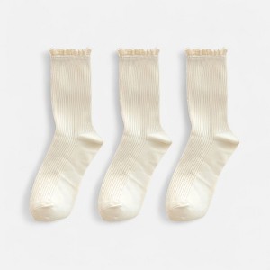 Anna-Kaci Women's 3-Pack Ribbed Crew Socks with Soft Lace Trim and Comfortable Stretch Knit Design - 1 of 3