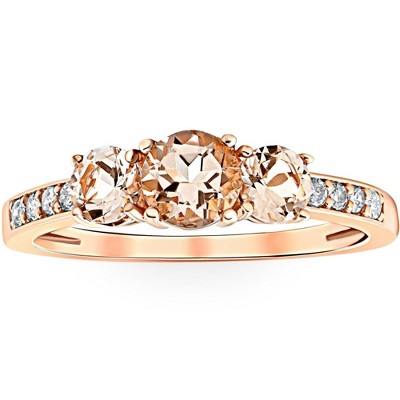 Pompeii3 1ct Morganite & Diamond 3-Stone Ring 10k Rose Gold - Size 8