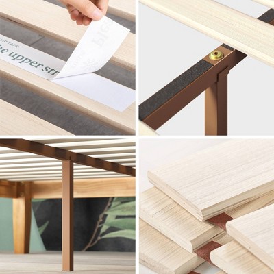 Natural Wood Queen Platform Bed Frame with Storage and Slats