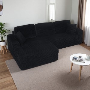 112.6" Corduroy L-Shaped Modular Floor Sectional Sofa Left Chaise - 1 of 4