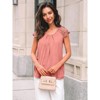 Women's Lace Top Pleated Short Sleeve Flowy Blouse Summer Loose Business Casual Dressy Shirts - 2 of 4