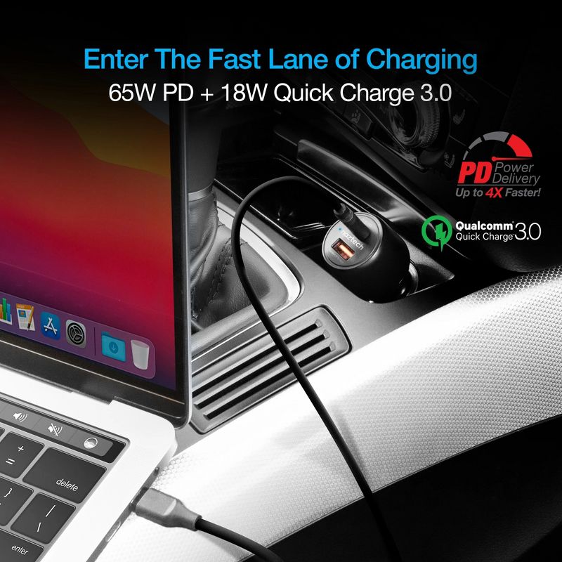 Naztech SpeedMax65 65W USB-C PD + USB Laptop Car Charger with Quick Charge 3.0 | Black, 3 of 13