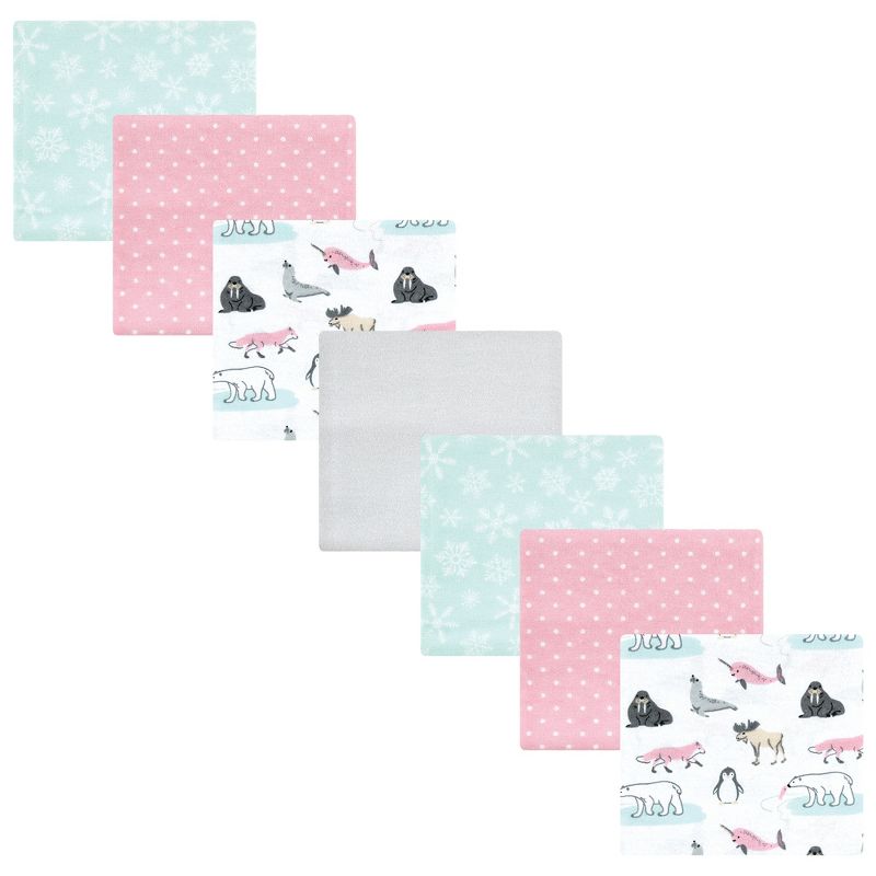 Hudson Baby Infant Girl Cotton Flannel Receiving Blankets Bundle, Girl Arctic Animals, One Size, 1 of 7
