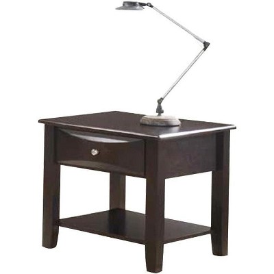 Vynxaria Modern Wooden End Table/Nightstand - Brown Finish, Rectangular Top, 1 Drawer & Open Shelf