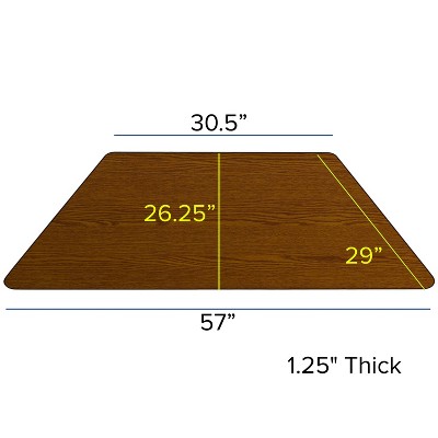 57'' Brown Laminate Trapezoid Activity Table with Adjustable Legs