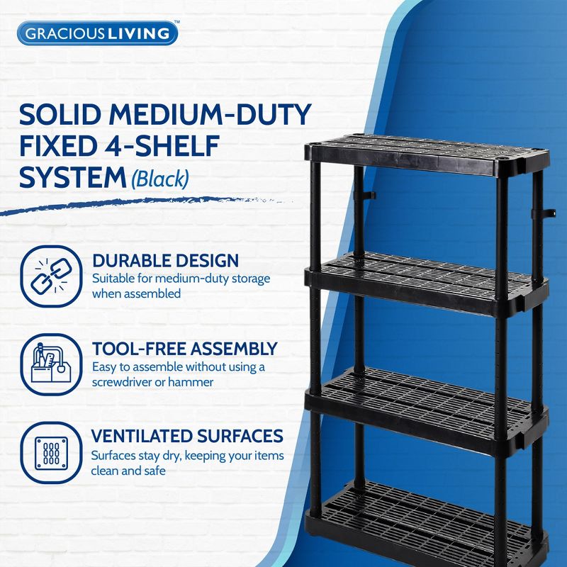 Gracious Living 4 Shelf Adjustable Ventilated Medium Duty Shelving Unit 14 x 32 x 54.5" Organizer for Home, Garage, Basement & Laundry, 3 of 7