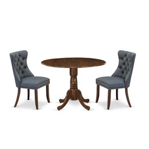 3-Piece Antique Walnut Finish Solid Wood Top-Round Upholstered Dining Room Set -Seats 4 - 1 of 4