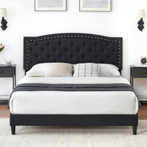 coucheta Upholstered Bed Frame with Height-Adjustable Headboard, Linen Platform Bed Frame - 1 of 4