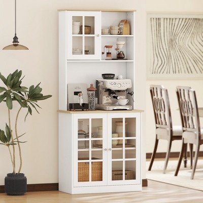 Homcom Kitchen Buffet with Hutch, Storage Pantry with 3 Cabinets, 2 Open Shelves and Large Countertop, Off White — фото 3