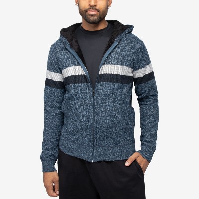 X RAY Full Zip Hooded Sweater With Stripes & Faux Shearling Lining