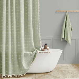 Aoibox Boho Farmhouse Shower Curtain with Tassel, Linen Rustic Heavy Duty Water Repellent Fabric, Bohemian Vintage Country Style for Bathroom - 1 of 4