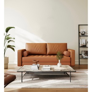 Tree City- 58" Upholstered Mid-Century Modern Faux Leather Square Arm Sofa Loveseat - 1 of 4