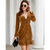 Women's Sexy Wrap V Neck Elegant Velvet Dress Ruffle Hem High Waist Mini Cocktail Party Dress - 3 of 4