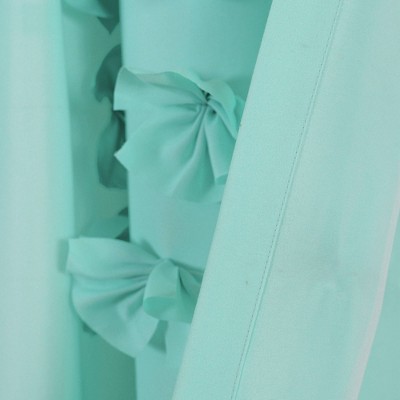Aqua Light-Filtering Polyester Window Curtain Panel with Handmade Bow Details