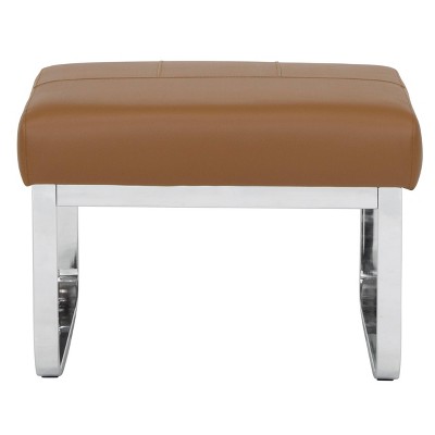 Allure 22" Caramel Brown Blended Leather Ottoman with Chrome Legs