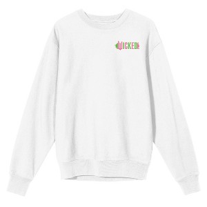 Wicked Part One Elphaba & Glinda Green & Pink Graphic Women's White Crew Neck Long Sleeve Sweatshirt - 1 of 4