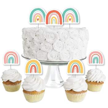 Big Dot of Happiness Hello Rainbow - Dessert Cupcake Toppers - Boho Baby Shower and Birthday Party Clear Treat Picks - Set of 24