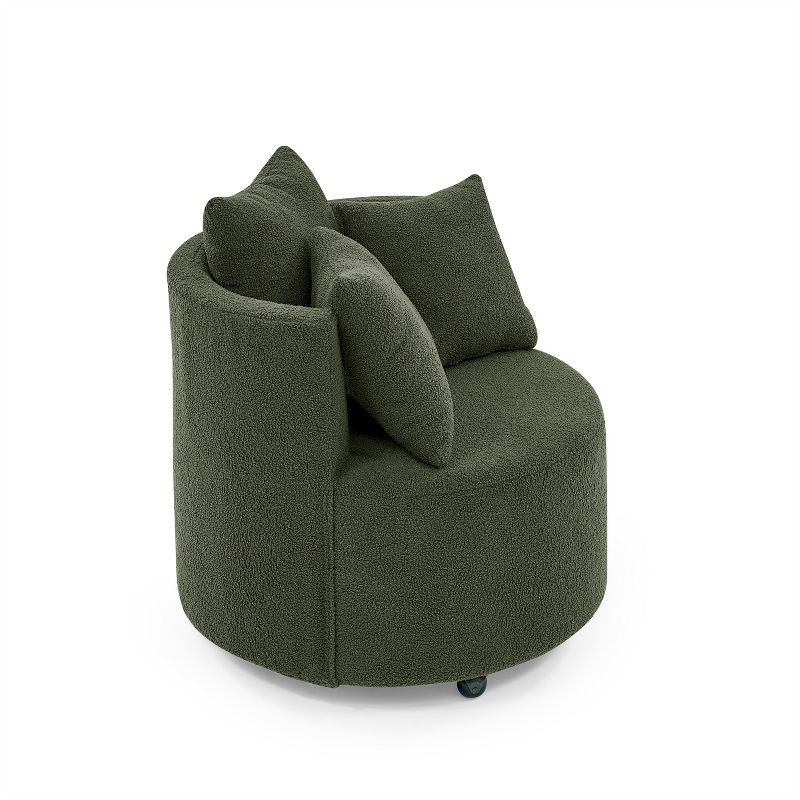 Karen 30" Seat Wide Teddy Upholstered  Round  Swivel Backrest Chair  with Movable Wheels and Including 3 Pillows-Maison Boucle, 5 of 11